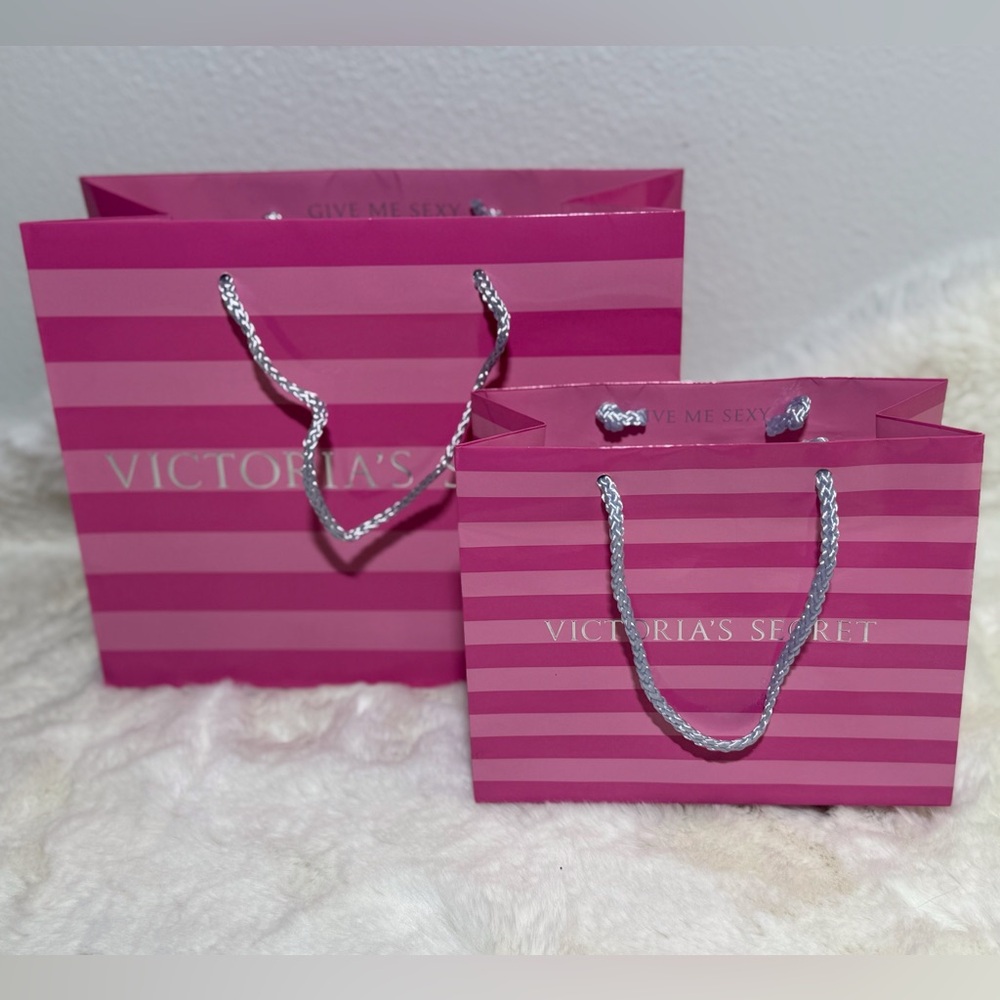 Victoria's Secret Gift Bag Pink Striped Medium & Small Shopping Bags